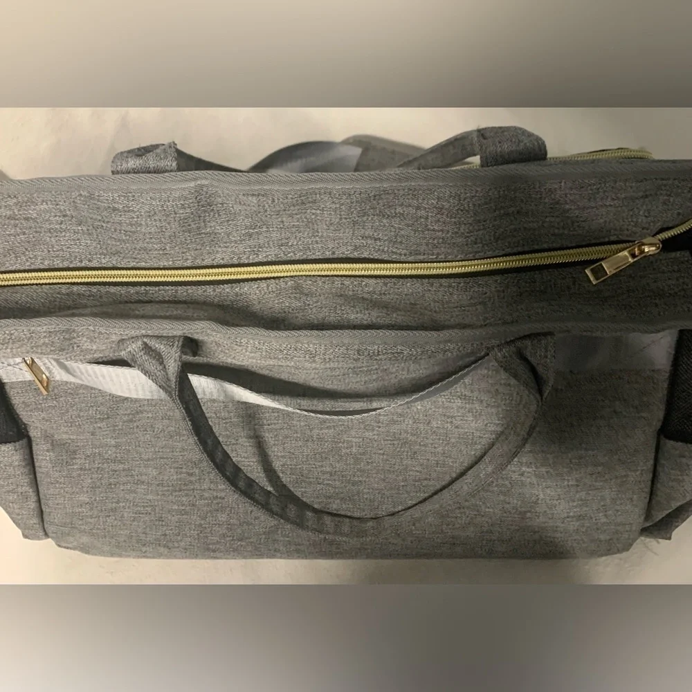 Rabjen Gray Diaper Tote Bag Large Multifunction Travel Baby Bag NWOT